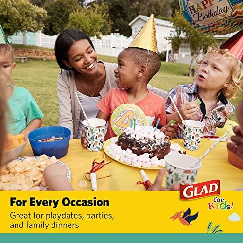 7-инчов Хартиени чинии Glad for Kids | Малки Кръгли Хартиени чинии С хубав модел на Динозавър за деца | Тежки за Еднократна