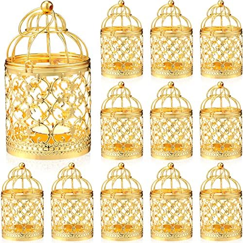 12 Опаковки Малки Метални Висящи фенери Tealight под формата на клетка за Клетки, Реколта Декоративни Централните