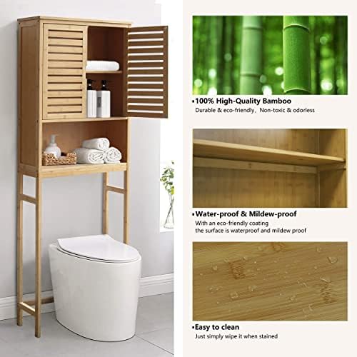 Бамбук VEIKOUS Над Шкафа за съхранение в Тоалетната, Спестява Пространство в Банята, Над Тоалетната рафт с Регулируеми рафта, Натурален Цвят