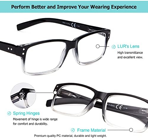 LUR 6 опаковки класически очила за четене + 3 опаковки на метални очила за четене в полукръгла рамка (общо 9 двойки
