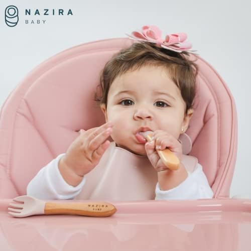 Комплект вилици и лъжици за самостоятелно хранене NaziraBaby от естествен бук - Не съдържа бисфенол А, посуда и прибори