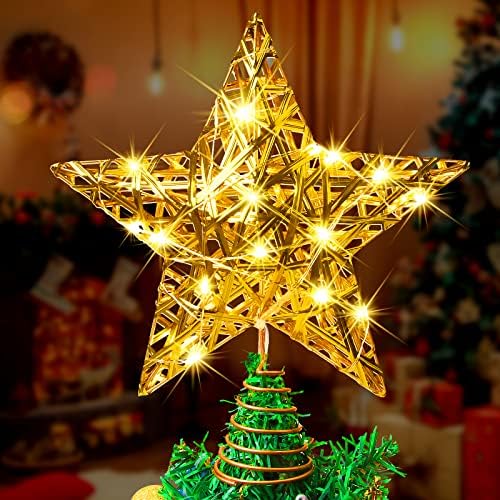 Коледно Дърво Звезда Topper Осветени 3D Декорация Звезда Дърво в цилиндър с 20 Светлината Гирлянди за Украса на Коледната Елха