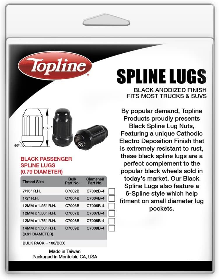 Topline Products C7007B-4P | Анодированные Черни Пътнически Шлицевые ядки | 6-Шлицевого тип | 12x1,50 см | Височина