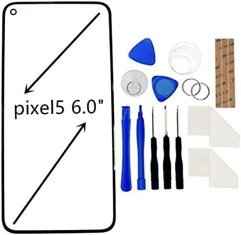 FainWan Предната Екранната Стъклена Външна Панел за Замяна на Обектива Набор от Инструменти за ремонт е Съвместим с Google Pixel 5 GD1YQ GTT9Q 6,0 см Черен