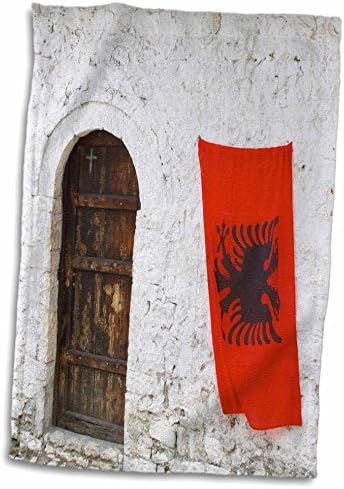 3D Изкачи Албански флаг-Берат-Стария град-крепост. Албания-Eu01 Pka0142-Кърпа за ръце/Спорт Per Karlsson, 15 x 22