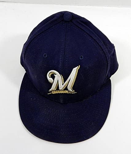 2004-06 Милуоки Брюэрз Чад Мьолер #21 Използвана в играта тъмно синя шапка 7.25 DP22860 - Използваните в играта шапки MLB