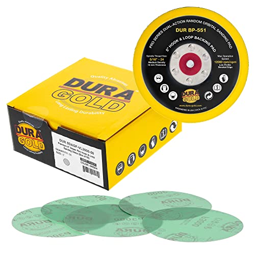 Шлифовъчни дискове Dura-Gold с 5-инчов зелената обвивка на PSA Шкурка 3000 и 5-инчов подплата за wheelhead машини DA с плетене