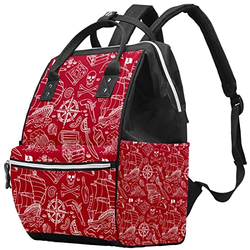 Чанта за Памперси Раница, Пиратски Модел Червено Преносим Лагер Просторен Пътен Пелена за мама и Татко