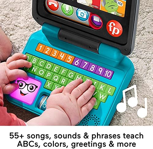 Образователна играчка Fisher-Price Притворись лаптоп за деца с лека музика и интелигентни сцени, модул за Обучение съдържание, Смейся и да учат