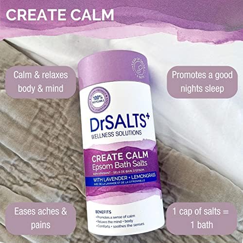 DrSALTS + Успокояваща терапия Английска сол Успокояваща Английска сол за вана за релакс на тялото и ума с етерични масла от