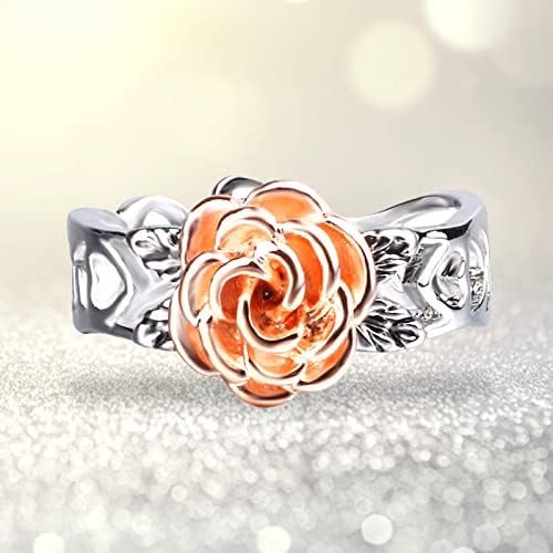 Годежни пръстени Yistu за Жени, Выдалбливающее Пръстен с Роза, Антикварное Женски Пръстен с Покритие покритие във формата на Цвете пет размера (A, 6)