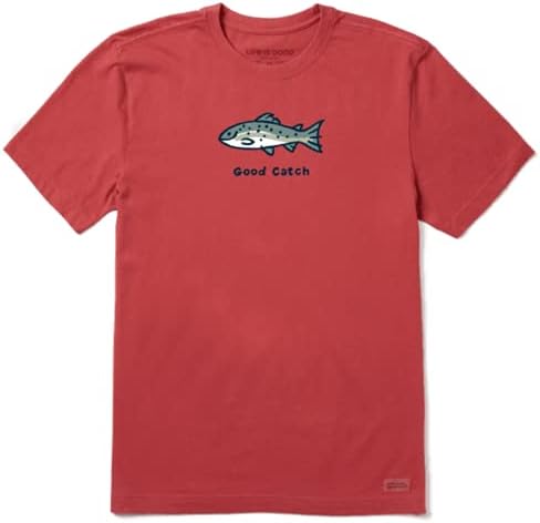 Мъжки памучен тениска Life is Good Good Catch Fish с къс ръкав и графичен деколте