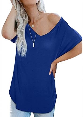 Памучен Ежедневни Тениска Свободно Намаляване с Къс Ръкав, Монофонични Топ Тениска за Жени, Есенно-Лятна Блуза