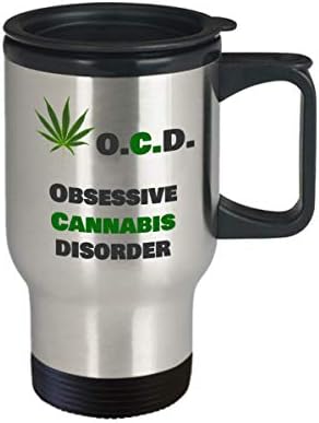 Чаша за пътуване с тревата - O. C. D. Частта разстройство се дължи на марихуана - Забавна чаша за психологически майтап с марихуана - 420 подарък аксесоари от неръждаема ?