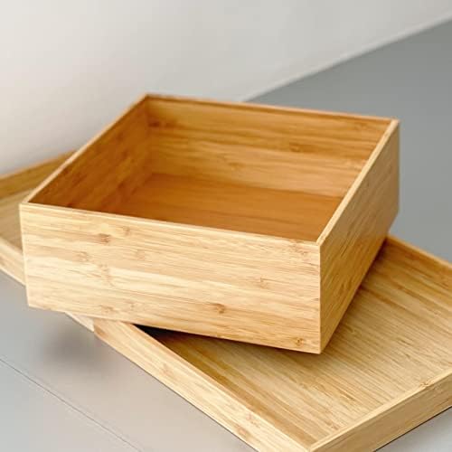 Кутия за съхранение на JIKUGO Bamboo - Кутия от естествен бамбук размер на 10,23x10,23x3,54 инча, за чаени торбички чай и кафе на зърна, Декоративна Кутия за Бродерия, Множество Ку