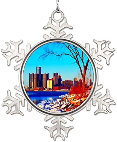 Бижута във формата на Снежинки, Градския Пейзаж на Центъра на Детройт Коледна Украса Мичиган, САЩ Пътен Спомен Подвесное