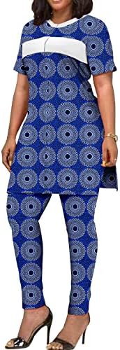 Африканска Облекла за Жени, Риза с къс ръкав и Панталони с Принтом, Комплект от 2 теми, Спортен Костюм, Дашики Размер