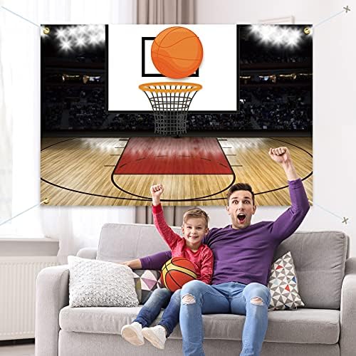PAKBOOM Баскетболно Игрище Фон Банер Спортна Тема Декорации за Партита, за да проверите за Момчета Мъжете – Черно 3.9 x 5.9 фута