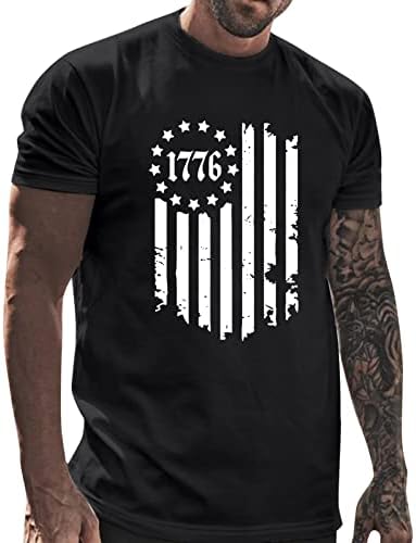 Мъжки t-shirt POLNHDLT, Мъжка Тениска с Мърляв Флага на САЩ, Патриотични Американски Тениски С Къс Ръкав, Тениска с Кръгло