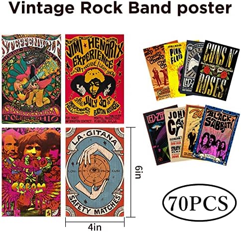 PERLAVIE 70 бр. Обложки на албуми Ретро рок-плакат за стая естетически ретро-комплект за стенен колаж на 70-те,