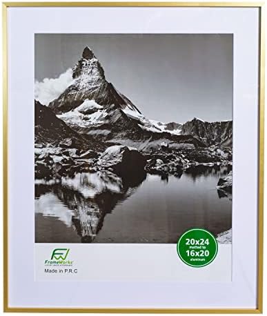 Рамка от 20 x 24 с матово покритие до 16 x 20 – Луксозна Модерна Рамка за снимки от Месинг и Златисто-алуминий с закалено стъкло и подвижна подложка