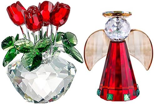 Букет от Червени Рози, H&D HYALINE & DORA Crystal с Фигура на Ангел в опаковка на подаръка