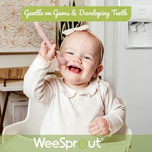 Силиконови детски лъжици WeeSprout - Лъжичка за хранене на бебета на първа степен, с мек връх, Сгибающиеся, Детски