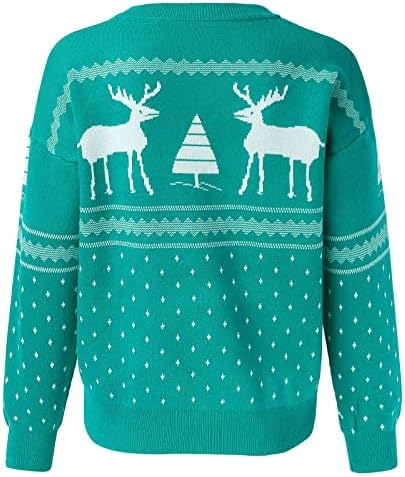 Дамски Пуловери Съкратен Големи С Коледен Дизайн Лосове Грах Модерни Графични Свободни Ежедневни Блузи, Пуловер
