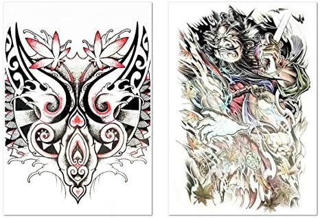 ПАРИТА са Големи Татуировки 2 Листа Маска Лотос Вълк Войн Китайски бог Мультяшная Фалшива Татуировка на Тялото Гърди
