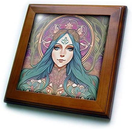 3. Жена в стил ар нуво. Богинята със зелени коса. Изискани плочки в една декоративна рамка (ft-375994-1)