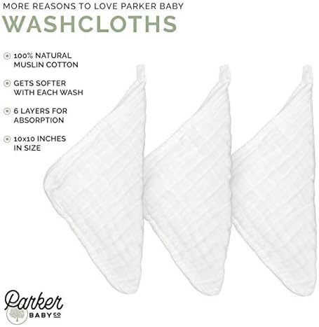 Детски гъба Parker - 6 опаковки Муслиновых Кърпички за пране от памук - Мека, поглъщащ и естествени - Бял