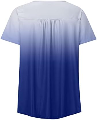 Хенли тениска с V Образно деколте за Дамите Къс Ръкав Градиентный Подарък Вратовръзка-Боя Блузи, Тениски За Момичета Копчета