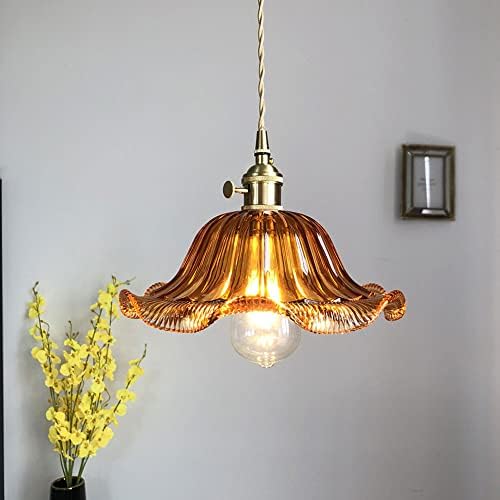SDUYTDG 1-Light Окачен лампа от Разноцветного стъкло за кухня, Лампа с Месингова облицовка, Окачен Тавана лампа за фермерска къща, Полилеи Регулируеми на височина за спал?