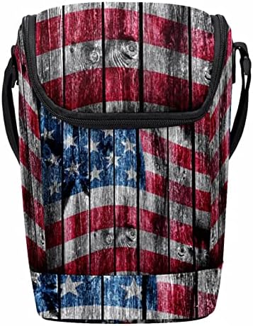 Лесна Голяма Чанта за Обяд с Изображение на Знамето на САЩ, Боядисани в Дървена Подушечке, Множество Кутия за Обяд, за Жени