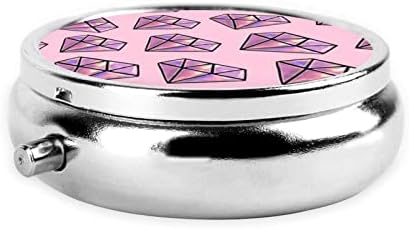 Розова Кръгла кутия за таблетки с Ромбовидным модел, Мини-Преносима Кутия за таблетки, Подходящ за добавки рибено