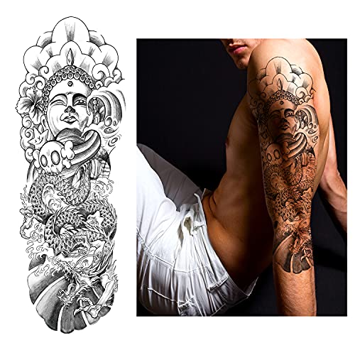 Временна Татуировка на цялата ръка, Секси 3d Стикери с Фалшиви Татуировки, Много Големи Дълготрайни Водоустойчиви Будистки