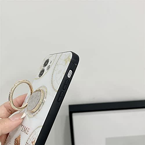 Nzjasy Луксозно Покритие на Огледалото, Време Часовник Поставка Притежателя Калъф за телефон за iPhone 12 6,1 Хубаво Пръстен