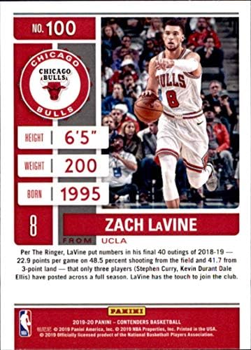 2019-20 Баскетбол Панини Contenders 100 Баскетболно карта на Зак Лавина Чикаго Булс