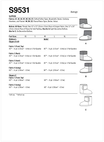 Комплект за шиене на детски и за възрастни тапочек Simplicity, код S9531, XS - XL, Многоцветен