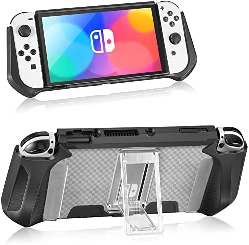 Калъф Fintie за Nintendo Switch OLED Модел 2021 с фиксирана стойка, [устойчив на удари] Защитен калъф с твърд матово Прозрачен
