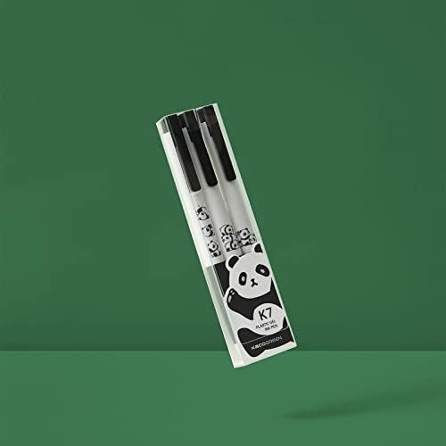 Kaco, комплект от 3 теми, набор от черни дръжки с гелевыми мастило, с сладък пандой, 0,5 mm, всичко черно мастило,