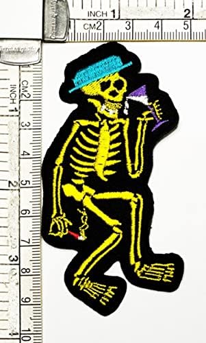 Kleenplus 3 бр.. Пияница жълто скелет с анимационни бродерия на iron пришивной икона за дънкови якета, шапки, раници,