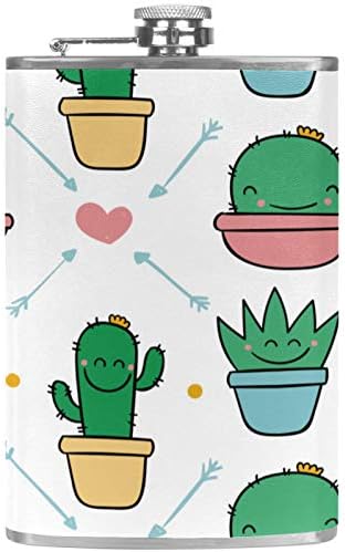 Фляжка за алкохол от Неръждаема Стомана Запечатани с Фуния 7,7 унция в Кожа Джоба една Чудесна Идея за подарък Фляжка - Happy Cactus Arrow Pink Love Heart Pattern
