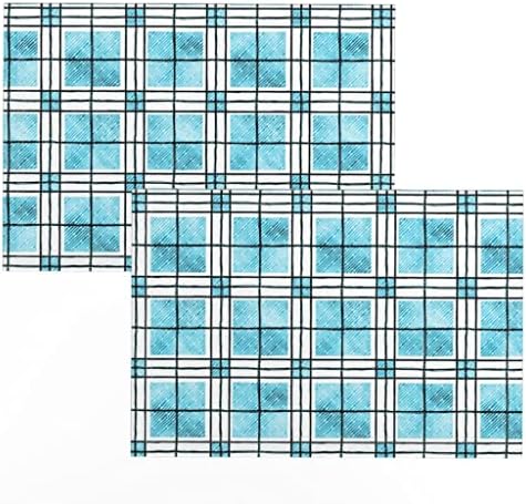 Кърпички от ленено Futon платна (комплект от 2 броя) - Салфетки от плат в клетка цвят на морските вълни в бялата клетка Гео Nursery с Геометричен принтом от Spoonflower