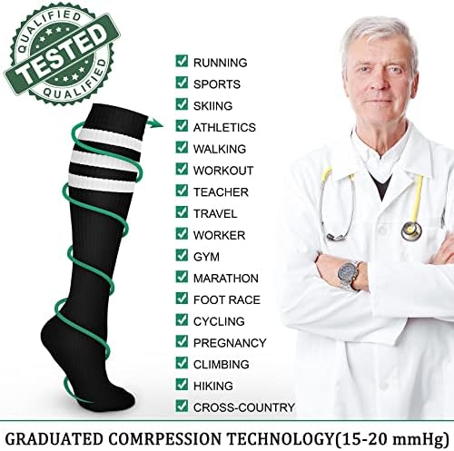 Acture 6 Двойки компрессионных чорапи за мъже и жени, с 15-20 мм живачен стълб.календар. Най-подходящи за бягане, спортни