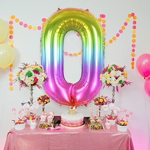 TNYKER 40-Инчови Преливащи Желейные Балони с цифрите 0, Гелиевые Топки от фолио с големи Цифри от 0 Градиентные, Цветни Цифрови