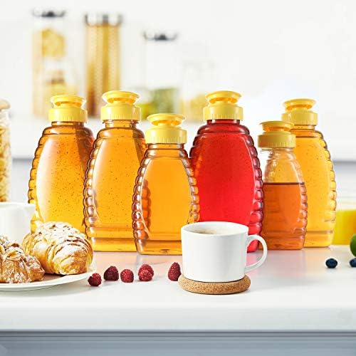 Пластмасови бутилки за мед DilaBee - 12 опаковки - Кутии за мед с капак, Контейнери за бутилки за мед, Диспенсер за мед с откидными