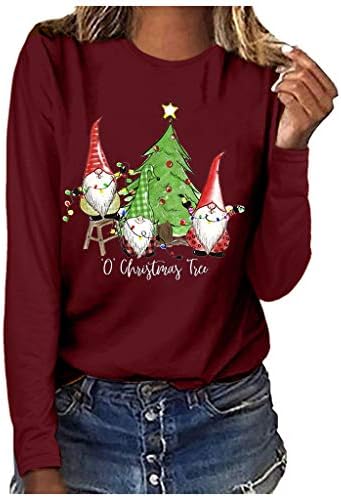 Коледни Тениски с дълъг ръкав за Жени, Тениски с Графичен Принтом, Джудже, Коледно Дърво, Всекидневни Пуловер, Hoody,