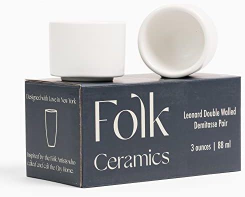 Керамични чаши за еспресо Folk Ceramics Leonard с двойни стени | Комплект по 2, 3 грама, Whisper White | Съвременни Изолирани
