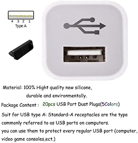 20 Броя 5 цвята Силиконови USB Тип A, USB порт Стандарт-Женски Прахоустойчив Калъф, Мъниче, Защитна Капачка за настолни